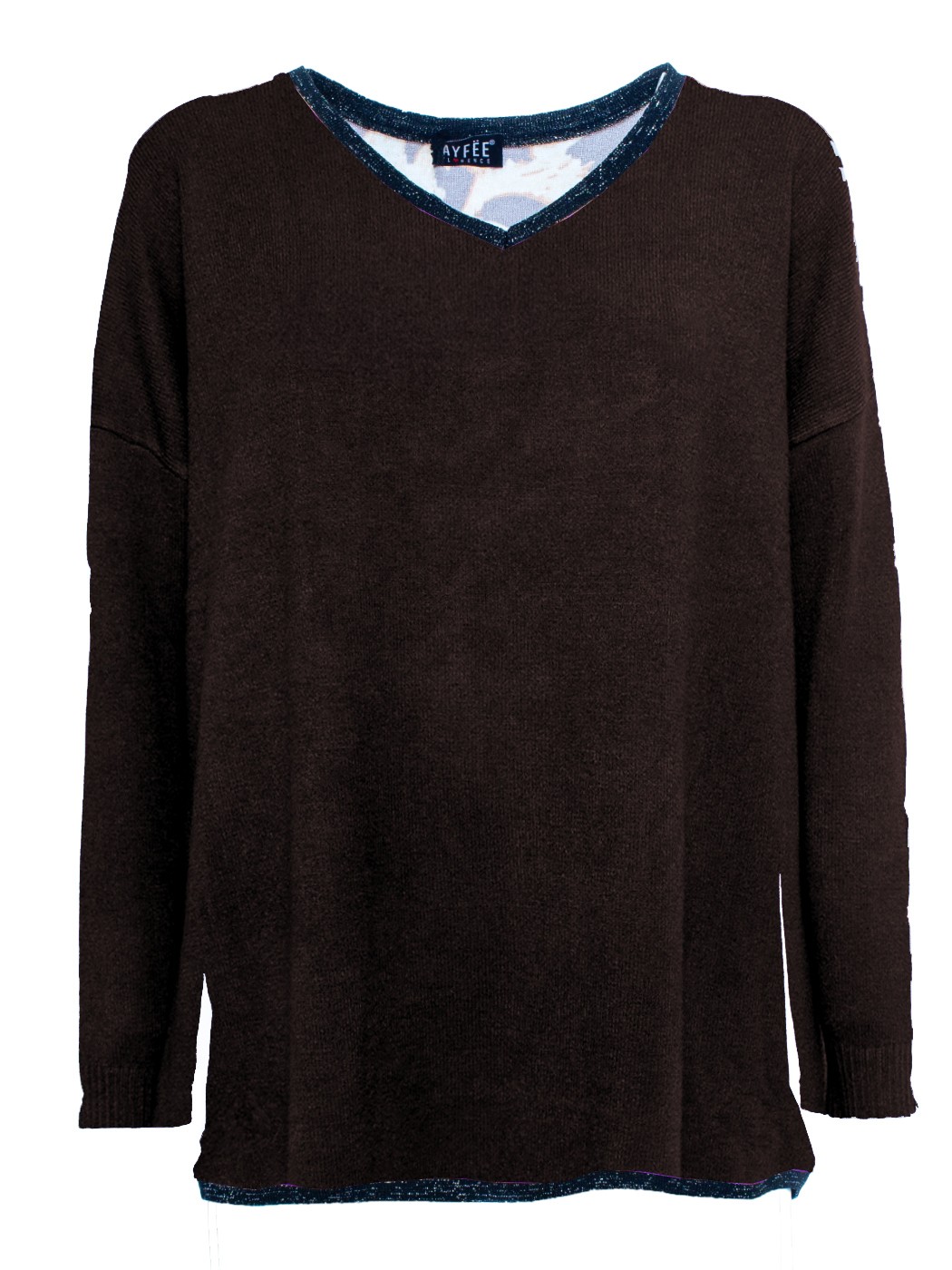 MAGLIA TINTA UNITA SCOLLO A V DETTAGLIO LUREX, 100%VI, 2 TG. MADE IN ITALY